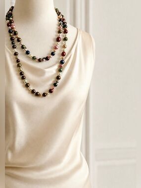🎁🇨🇦 Hand Knotted Locally  Multicolor Pearl Style Necklace Duo• Layered Statement